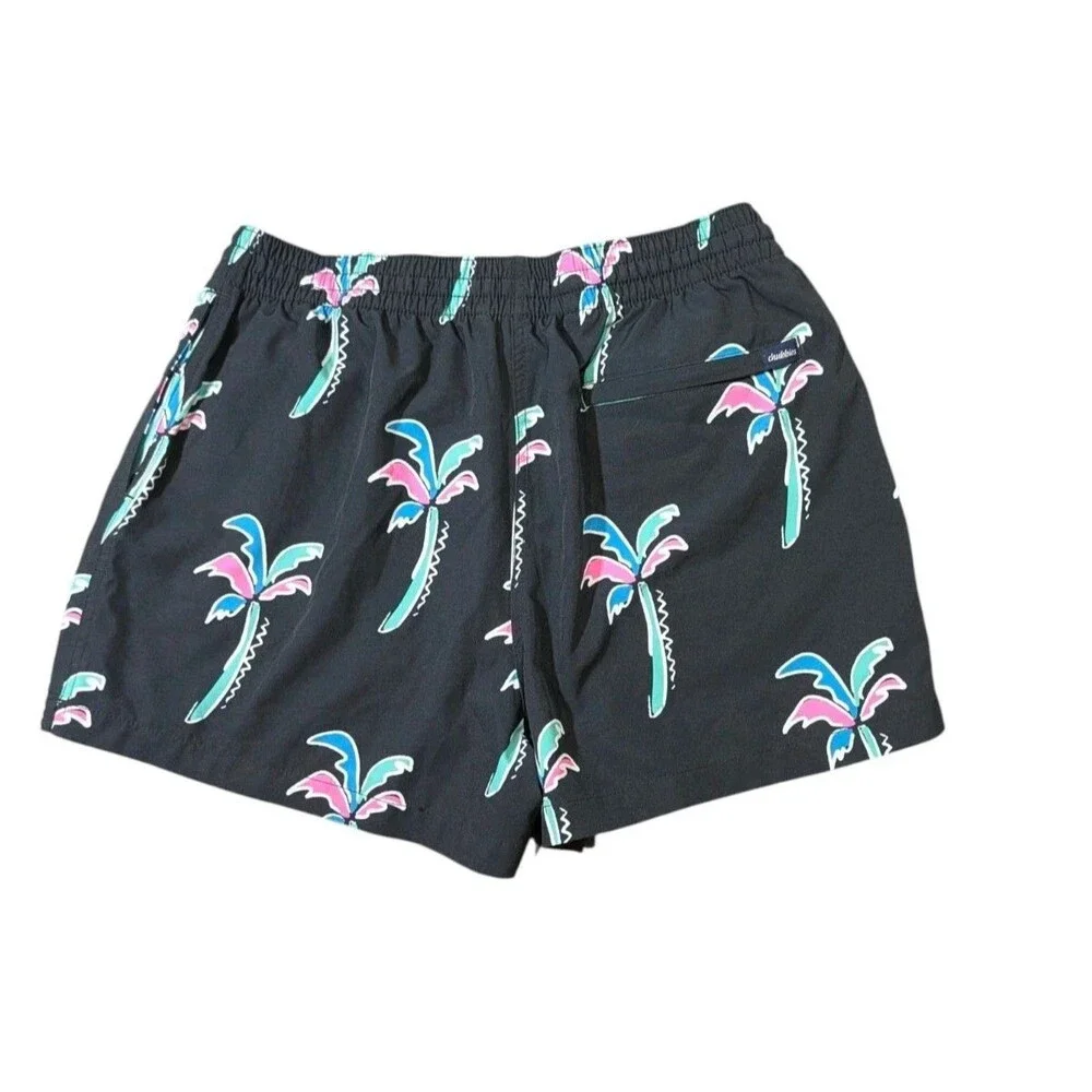 Chubbies Swim Trunks Men L Black Havana Nights 4” Inseam Palm Tree Mesh Liner